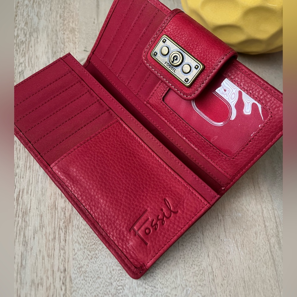 Fossil Wallet, Red Leather Wallet, Quilted Leathe… - image 5